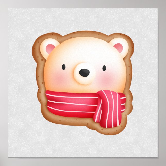 Poster Cute Bear Face Red Scarf et Rosy Cheeks Christmas (Devant)