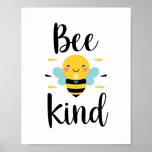 Poster Cute "Bee Kind" Pun with Bumblebee (Devant)