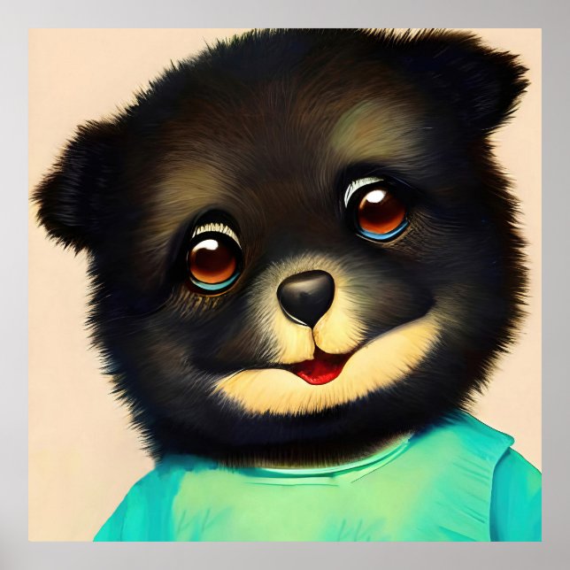 Poster Cute black puppy illustration (Devant)