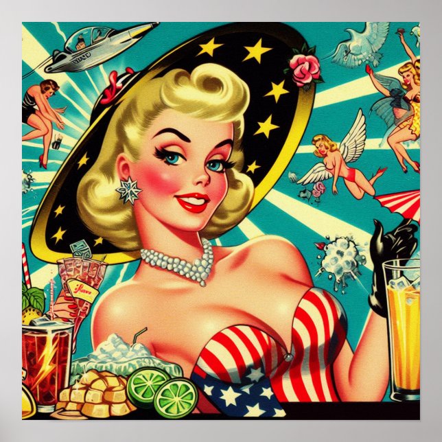 Poster Cute Blonde Vintage fille (Devant)