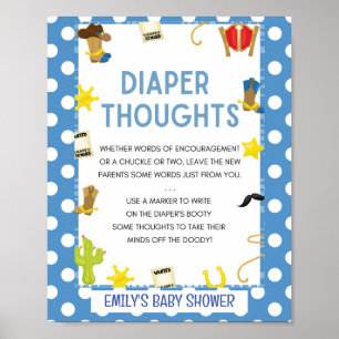 Poster Cute Blue Cowboy Baby Shower Game Sign