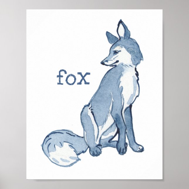 Poster Cute Blue Fox Aquarelle Animal Nature (Devant)