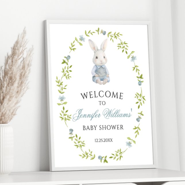 Poster Cute Blue Little Bunny Baby Boy Douche Bienvenue (Créateur téléchargé)