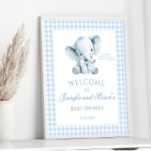 Cute Blue Little Elephant En vichy Baby Boy Douche