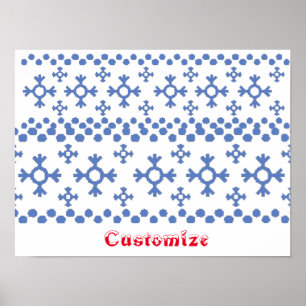 Poster Cute Blue Snowflakes Motif Thunder_Cove