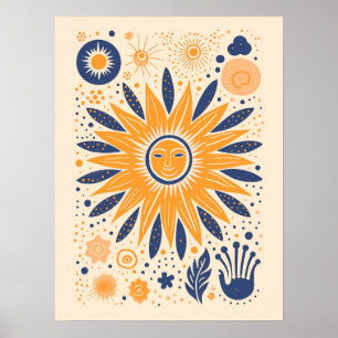 Poster Cute Boho Vintage Retro Soleil céleste