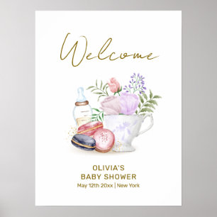 Poster Cute Bonjour Macarons Milk Tea Baby shower Bienven
