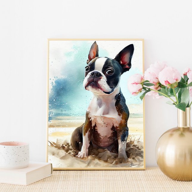 Poster Cute Boston Terrier Sur La Plage Wall Art Imprimer (Créateur téléchargé)