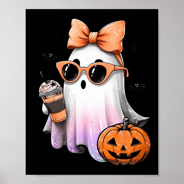 Poster Cute Bougie Ghost Café Citrouille saison Éffrayant (Devant)