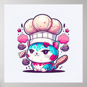 Poster Cute boulangère Chef Chat Kitten avec pain  