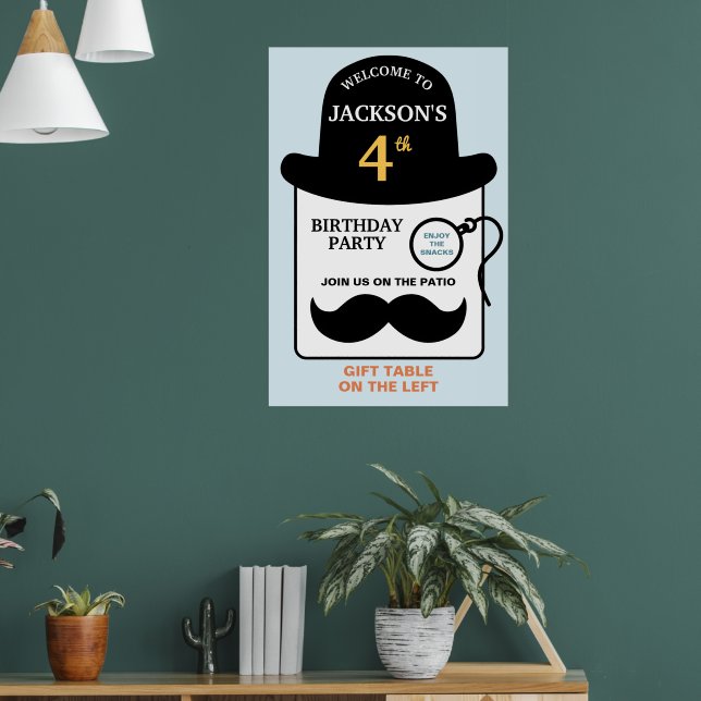 Poster Cute Bowler Hat and Monocle Any Age Birthday Party (Salon 1)