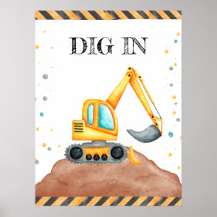 Poster Cute Boy Anniversaire Construction Véhicules Parti