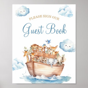 Poster Cute Boy Noah's Ark Baby shower livre d'hôtes