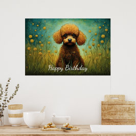 Poster Cute Brown Poodle Flower Meadow