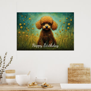 Poster Cute Brown Poodle Flower Meadow