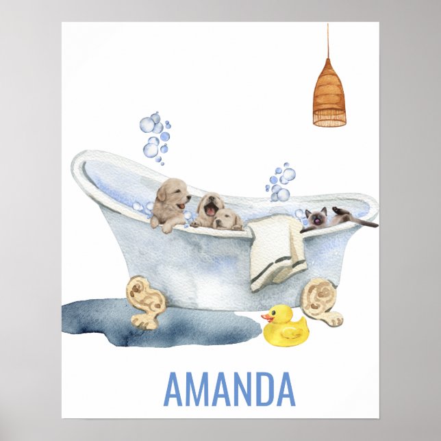 Poster Cute Bubble Bain Puppies Kitten Décor Bain (Devant)