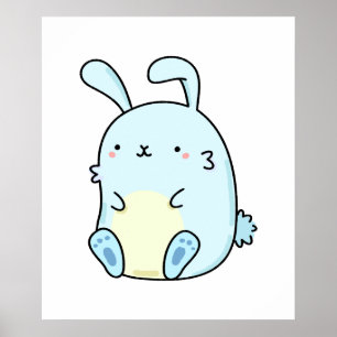 Poster Cute Bunny Bleu Kawaii