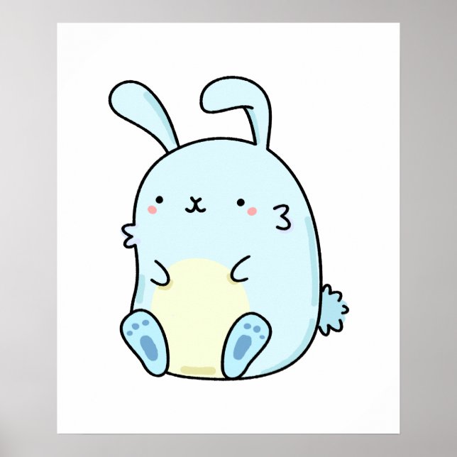 Poster Cute Bunny Bleu Kawaii (Devant)