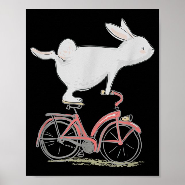 Poster Cute Bunny Rabbit On Bike Cycling Bicycle (Devant)