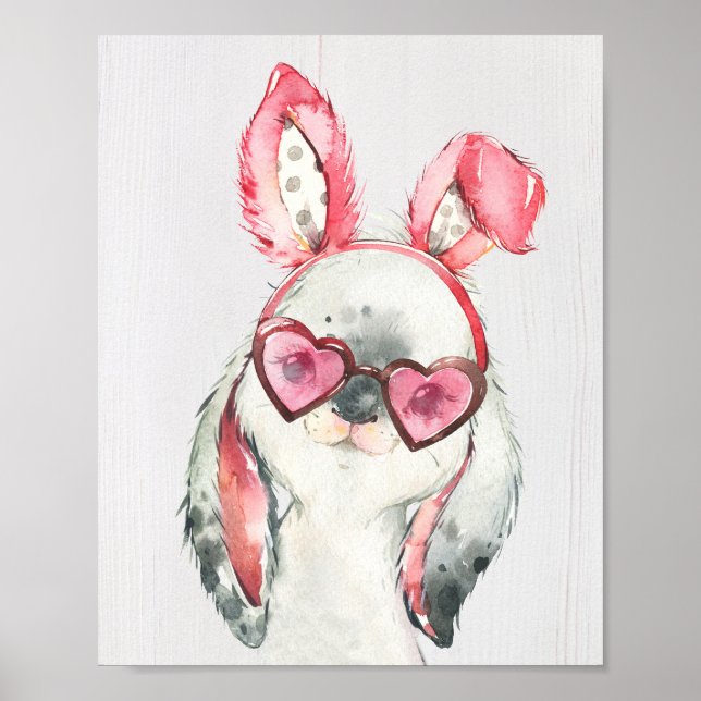 Poster Cute Bunny Rabbit Woodland Nursery Art Imprimer (Devant)