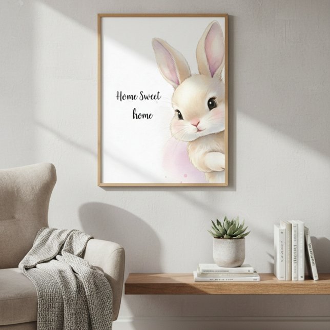 Poster Cute Bunny Watercolor Personalized Text  (Créateur téléchargé)