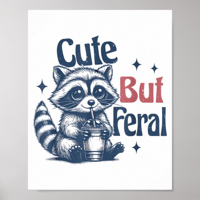 Poster Cute But Feral Raccoon Drinking Boba Toddler Vinta (Devant)