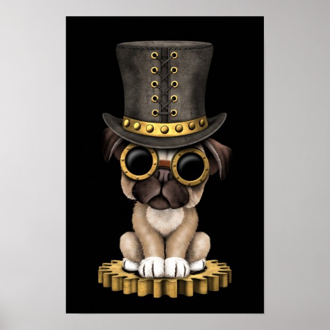 Poster Cute Carlin Steampunk Chien Chien Chien Chien Coch (Devant)