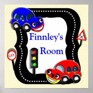 Poster Cute Cars Boys Room Nom personnalisé Photo