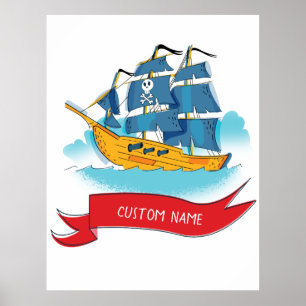 Poster Cute Cartoon Pirate Livraison texte personnalisé