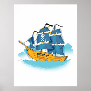 Poster Cute Cartoon Pirate Ship