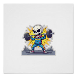 Poster “Cute Cartoon Skeleton Weightlifter • Funny Gym Ba