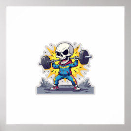 Poster “Cute Cartoon Skeleton Weightlifter • Funny Gym Ba