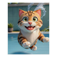 Cute Cat Flying Natation Plongée dans la piscine A