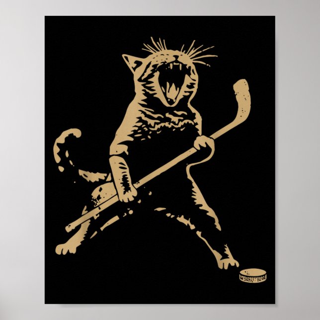 Poster Cute Cat Playing Ice Hockey Lover Player Funny  (Devant)