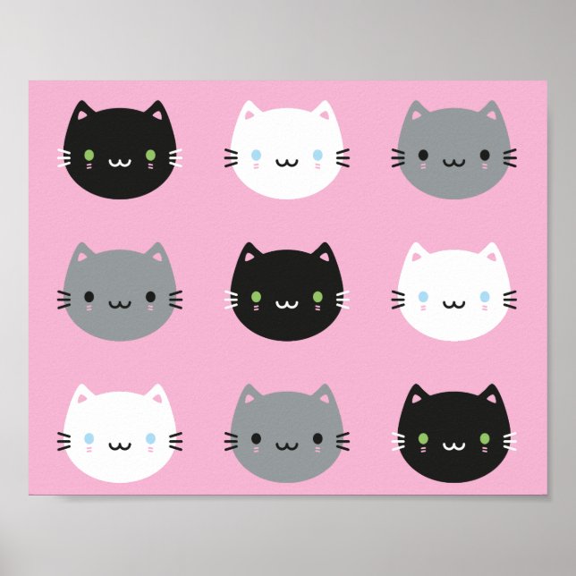 Poster Cute Cats & Kawaii Kittens (rose) (Devant)