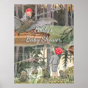 Poster Cute champignons Bois Grenouille Baby shower Bienv