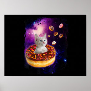 Poster Cute Chat À L'Intérieur De Donut Dans L'Espace Ama