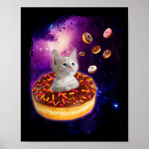 Poster Cute Chat À L'Intérieur De Donut Dans L'Espace Gar