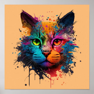 Poster Cute Chat - Graffiti Neon Enk Splash
