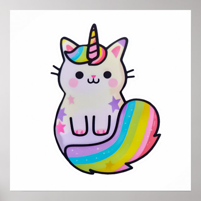 Poster Cute chat licorne arc-en-ciel (Devant)