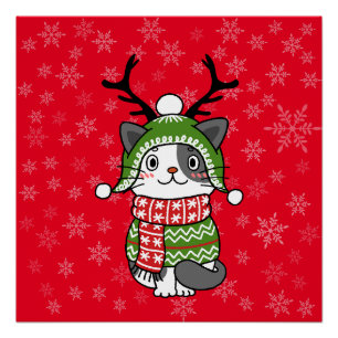 Poster Cute Chat Noël Stocking fourchettes Galore