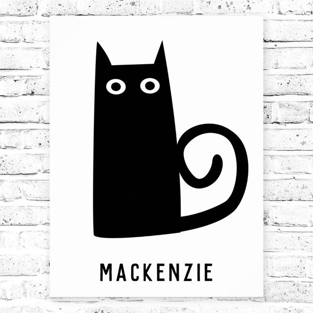 Poster Cute Chat Noir Personnalisé (Fun black cat personalized custom name poster)