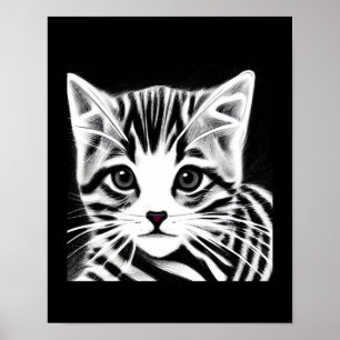 Poster Cute chaton rayé noir blanc