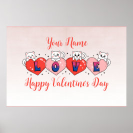 Poster Cute Chats Avec Coeurs, Drapeau Bisexuel Couleurs