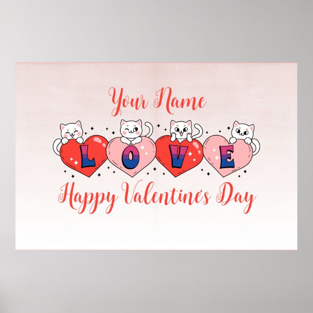 Poster Cute Chats Avec Coeurs, Drapeau Bisexuel Couleurs (Devant)