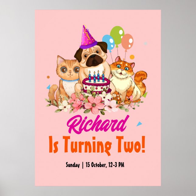 Poster Cute Chien Chiot Puppy Theme Fête d'Anniversaire d (Devant)