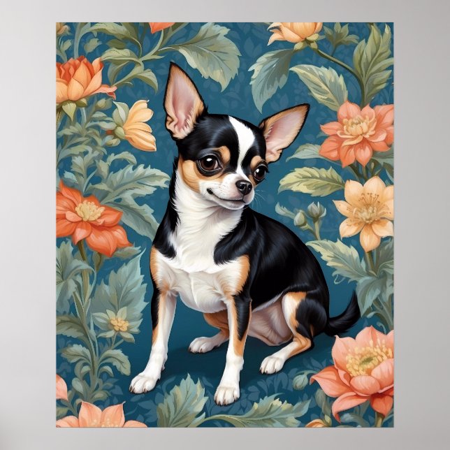 Poster Cute Chihuahua William Morris Inspiré Floral (Devant)