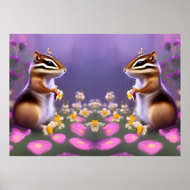 Poster Cute Chipmunks in Flowers (Devant)