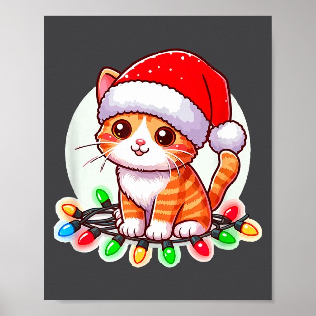 Poster Cute Christmas Cat In Santa Hat  (Devant)