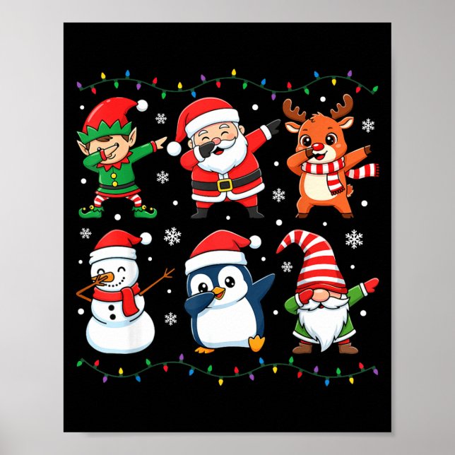 Poster Cute Christmas Dabbing Santa Elf Reindeer Boys Gir (Devant)